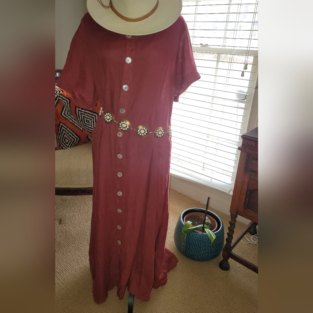 😎Linen MaxiDress W Mother Of Pearl Buttons